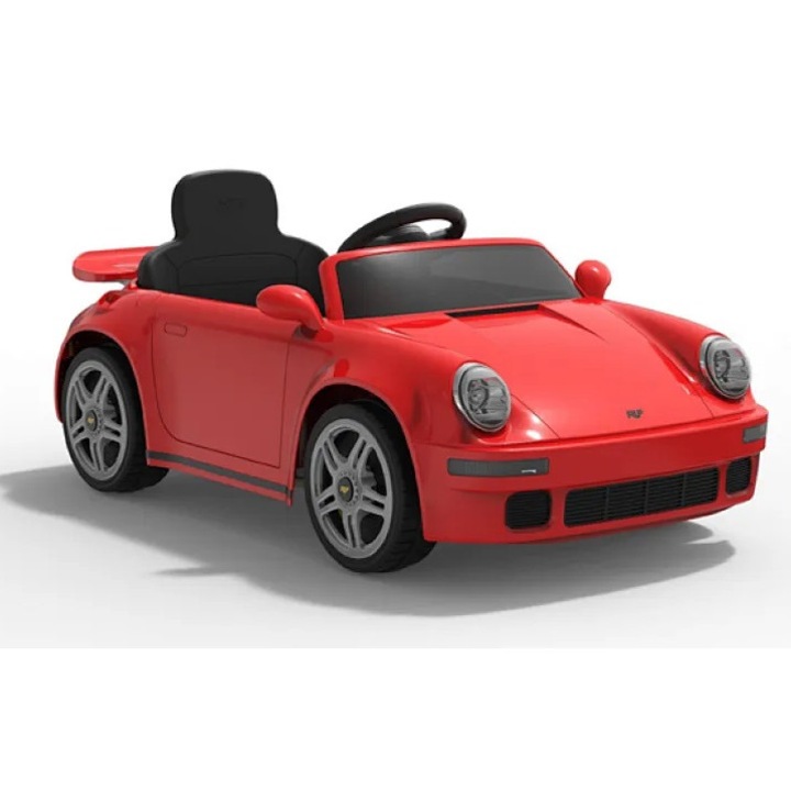 Masinuta electrica pentru copii cu licenta Porsche RUF CTR Rosu echipare premium, telecomanda 2,4G,2 motoarex45w, roti EVA, scaun din piele, suspensii, sistem troller, bluetooth, display baterie, usi cu deschidere, lumini LED, muzica