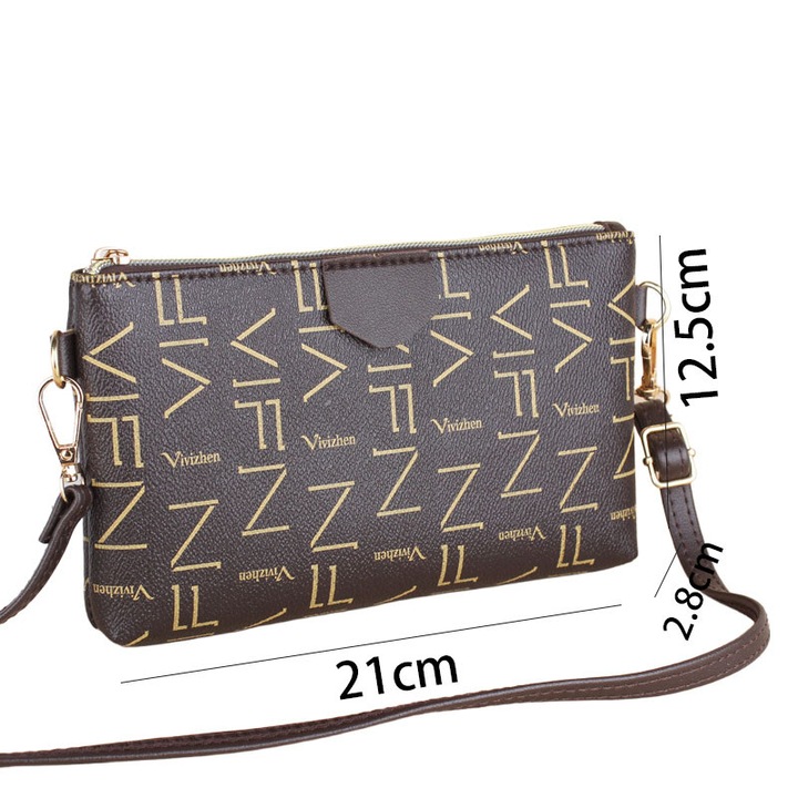 Női válltáska, fekete, PU bőrből, méretek 21x12,5x2,8 cm, állítható pánttal