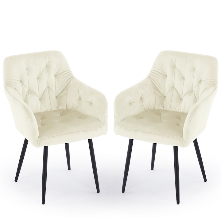 Комплект от 2 трапезни стола Korser, тапицирани, кремави, 59x62x82см