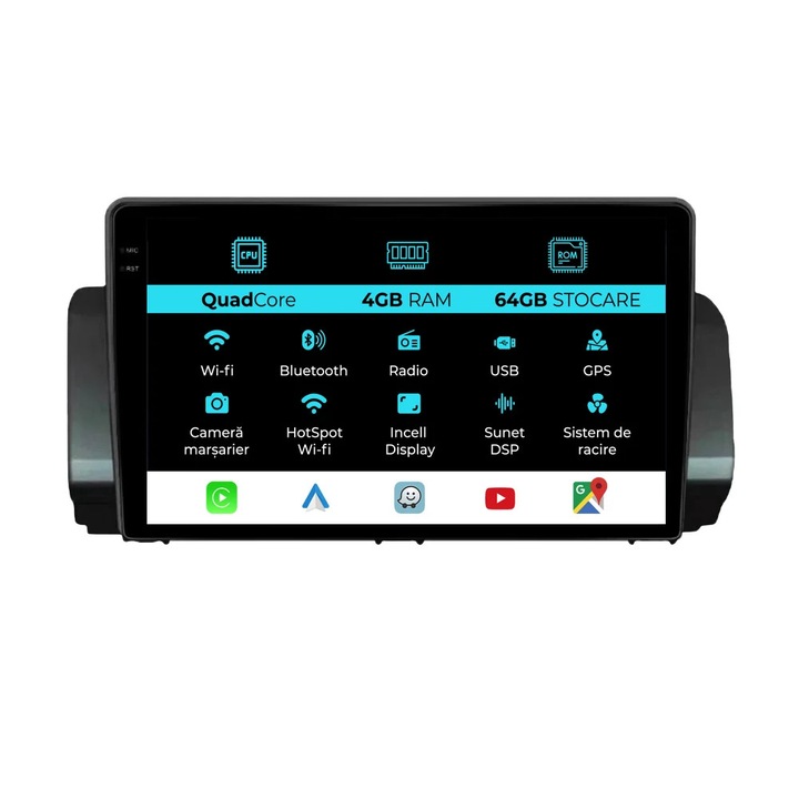 Navigatie Dedicata Dacia Logan/Sandero/Jogger (2021-2023), QuadCore, 9Inch, 4Gb Ram, 64Gb Stocare, Carplay