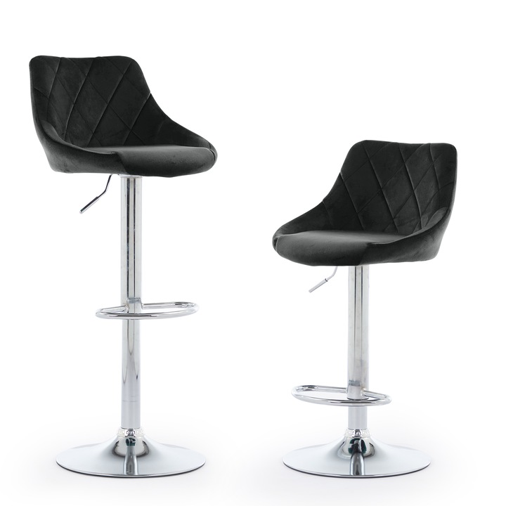 Комплект 2 бар стола Korser, въртящи се, регулируеми, черни, 56x74x66см