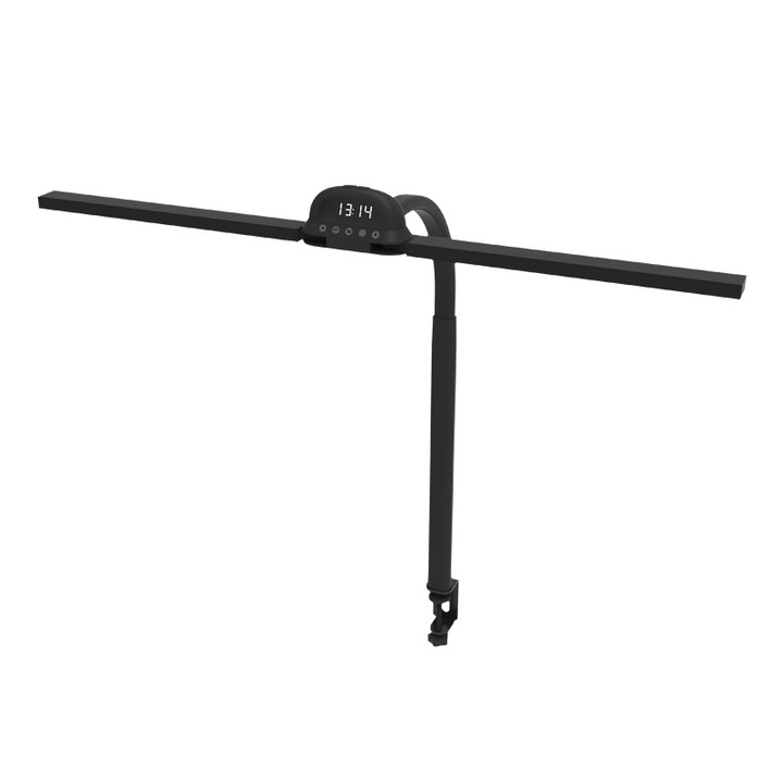 Lampa de birou LED, 12W, 830LM, 5 niveluri de temperatura de culoare, fotosensibilitate la nivelul corpului uman, 5 niveluri de luminozitate, afisaj ceas, potrivita pentru diverse scene, telecomanda, 898x393x515mm, negru