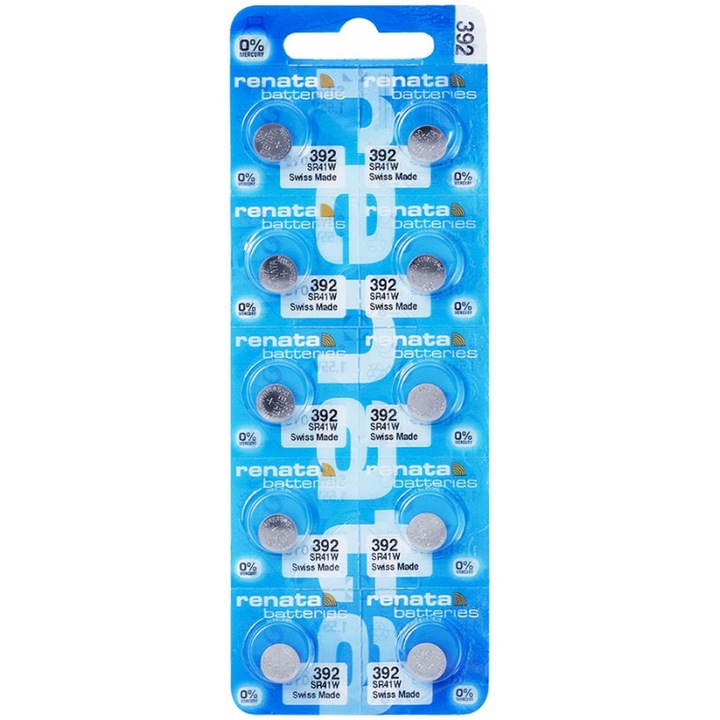 Set 10 x Baterie ceas Renata 392 / SR41W cu oxid Argint 1.55V 55mAh 9.5x2.7mm