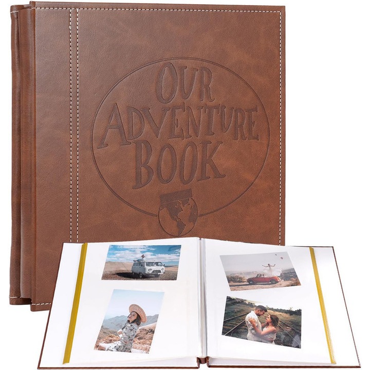 Bőr fotóalbum Our Adventure Book, WALALLA, 40 oldal, 80 fénykép kapacitás, 33x28cm, öntapadós, barna