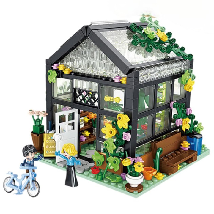 Set constructie casa cu flori SWJOYOL, 579 piese, multicolor, 8 ani+