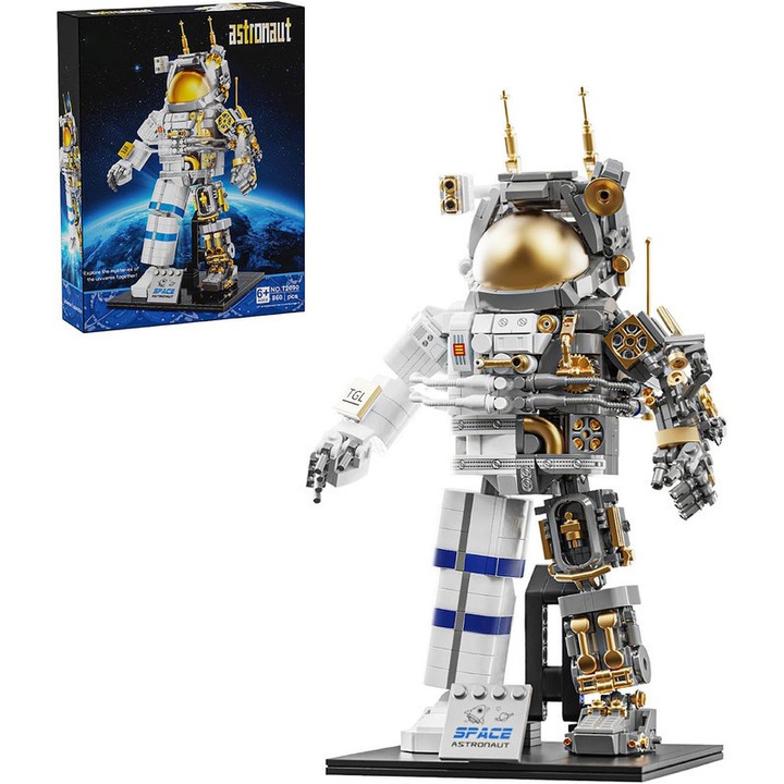 Комплект за изграждане Космически астронавт, WALALLA, 860 части, полупрозрачен дизайн, със стойка за излагане, за декорация у дома или в офиса