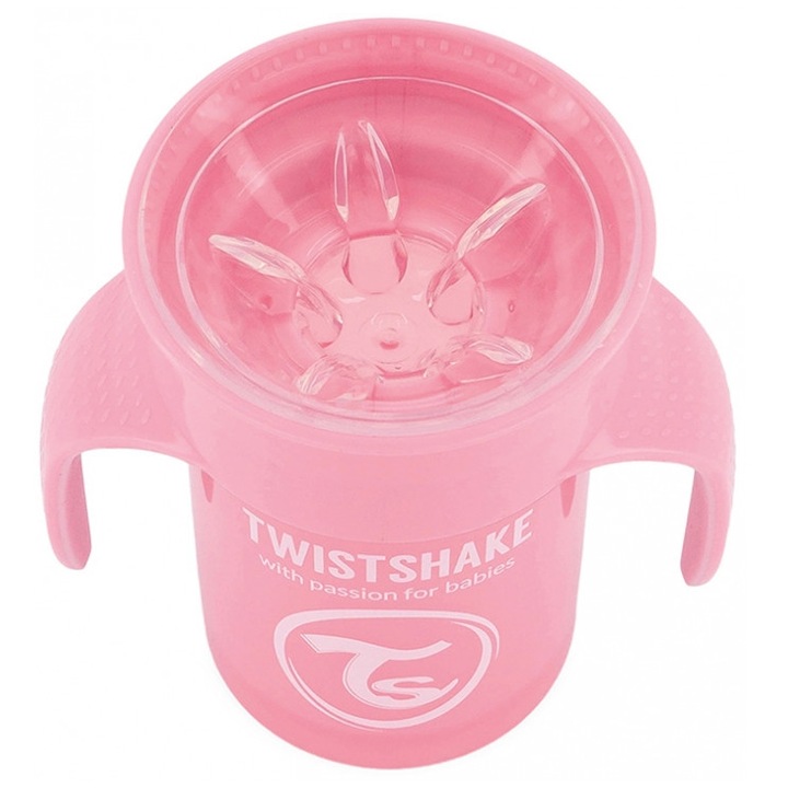 Cana antiscurgere pentru apa bebelusi si copii Twistshake 360 – 230 ml pentru copii 6+ luni, fara BPA, Roz