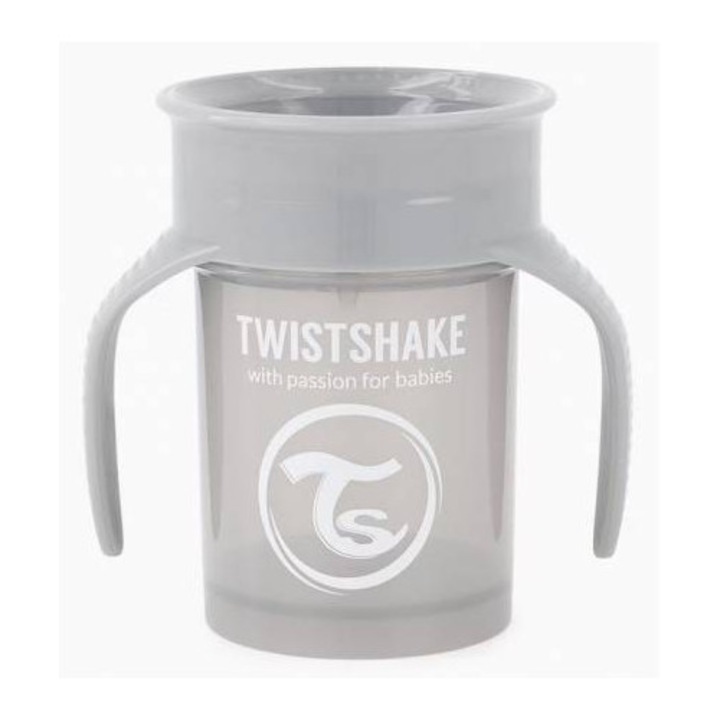 Cana antiscurgere pentru apa bebelusi si copii Twistshake 360 – 230 ml pentru copii 6+ luni, fara BPA, Gri