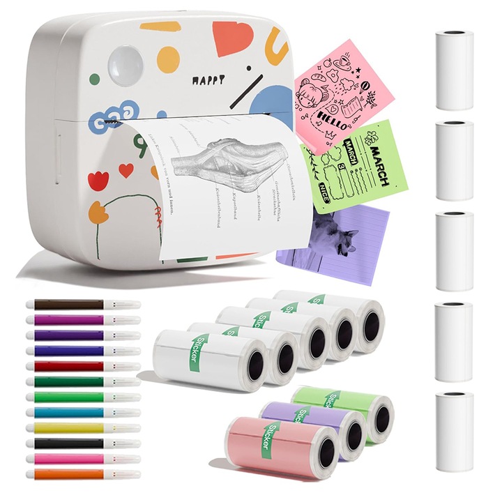 Imprimanta termica SWJOYOL C9, multifunctionala, fara cerneala, 13 role hartiemulticolor, compacta