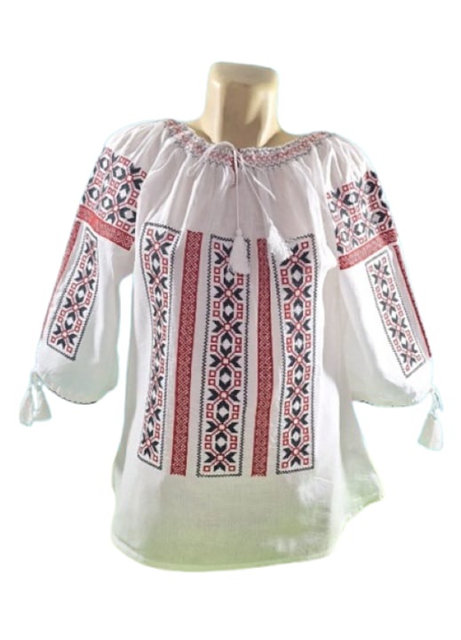 Ie traditionala pentru dama, model geometric deosebit, rosu