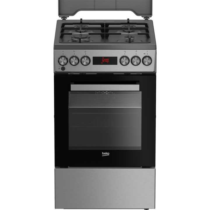 Комбинирана газова печка Beko FSM51331DXDTN, 4 горелки, Клас А, Електрическа скара, 3D готвене, Безопасност на пламъка, Цвят неръждаема стомана