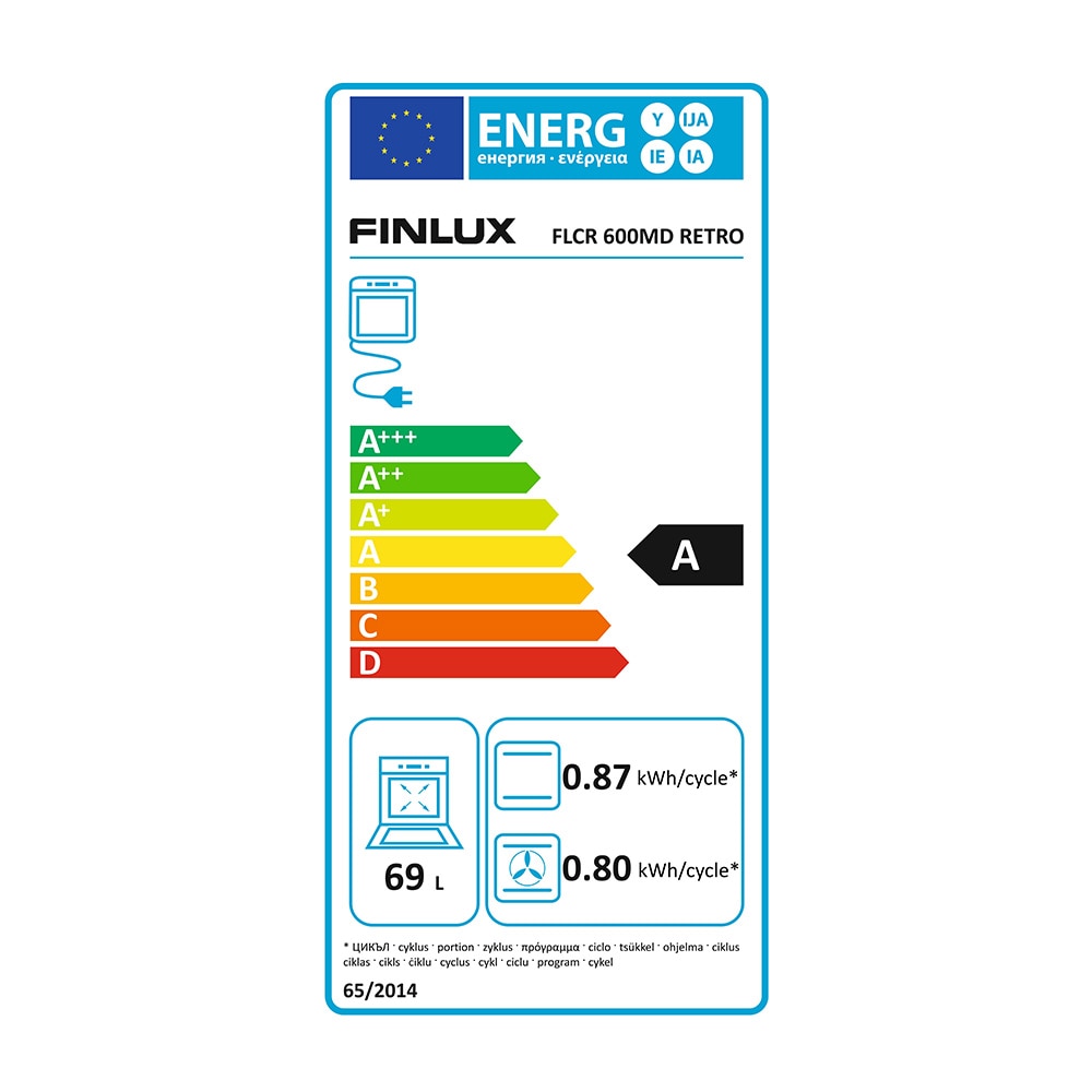 Aragaz electric Finlux FLCR 600MD RETRO, Display LED, Plita vitroceramica 4 zone, Cuptor multifunctional, 69 l, Clasa A, Champagne