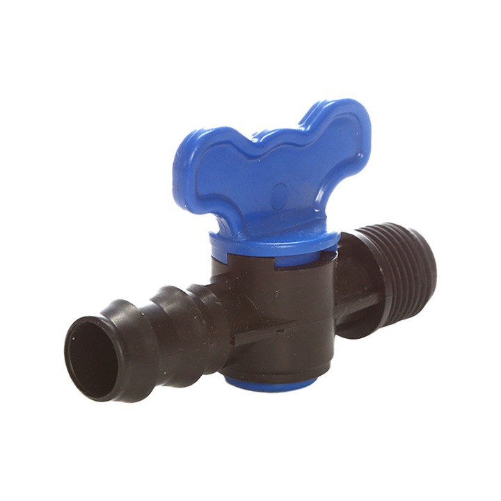 Пластмасов кран за капкова тръба с резба и нипел, № 7624, 20 мм x 1/2" FE