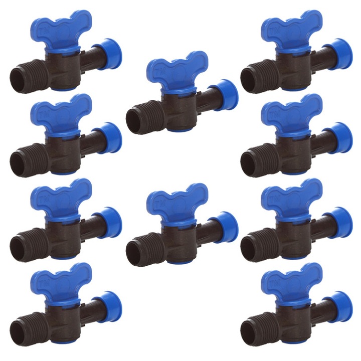 Комплект от 10 кранчета за капкова тръба с резба и прес пръстен, Пластмаса, № 7525, 17 мм x 1/2" FE