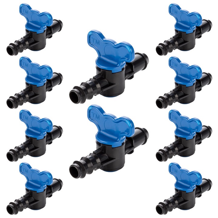 Set 10 x Robinet din plastic pentru teava picurare cu reductie si stut, Nr-7639, 20 x 20 mm