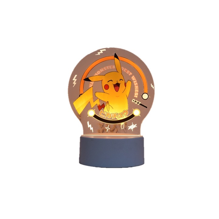 LED éjszakai fény, Pikachu, 7 szín, hangulatvilágítás, USB-ről vagy 3 db AA elemmel