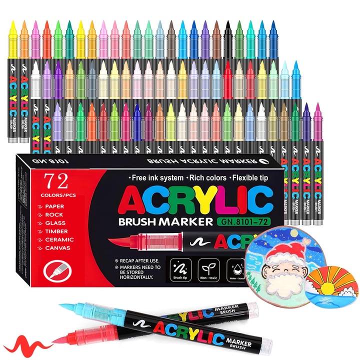 Többszínű marker készlet, Axroad Mall, Akrilfestékkel, Vízálló, Nem mérgező, Gyorsan száradó, Tartós, Tartós, 1-6 mm-es hegy, 72 szín, Papírhoz, kőhöz, üveghez, kerámiához, Műanyaghoz, Többszínű