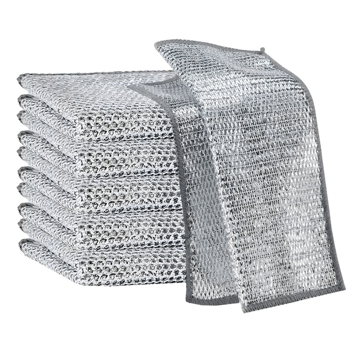 Комплект от 5 абразивни кърпи Teno®, абразивни кърпи Teno®, сплетени от стоманена тел, двуслойни, незалепващи, неабразивни, за дълбоко почистване, за тежки условия, 20 x 20 cm, сиви