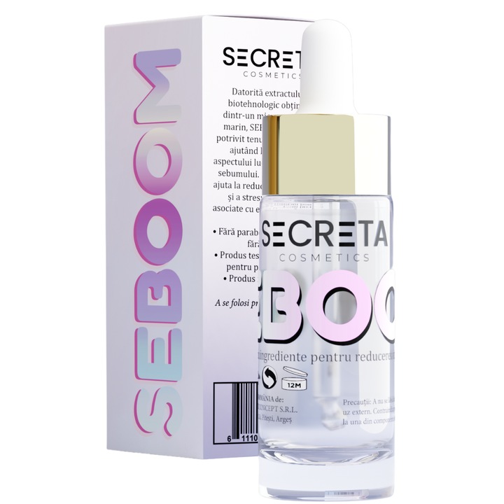 Secreta Seboom, Серум за Лице 20ml – Регулиране на Себума, Матиране и Видимо Намалени Пори – с Клинично Тествани Съставки – Лека Хидратация, Без Аромат, Без Раздразнения – Идеален за Мазна или Комбинирана Кожа