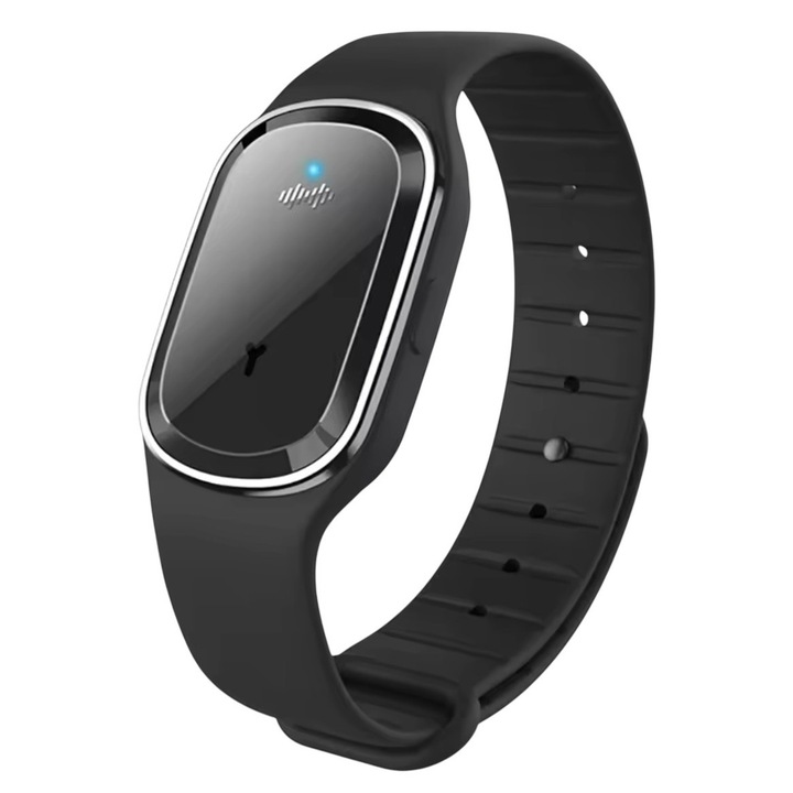 Repelent tantari tip ceas, cu ultrasunete de inalta tehnologie, bratara magnetica pentru interior si exterior anti-tantari, timp de functionare 130h, incarcare 30 minute, aspect elegant, fara agenti chimici, NEGRU
