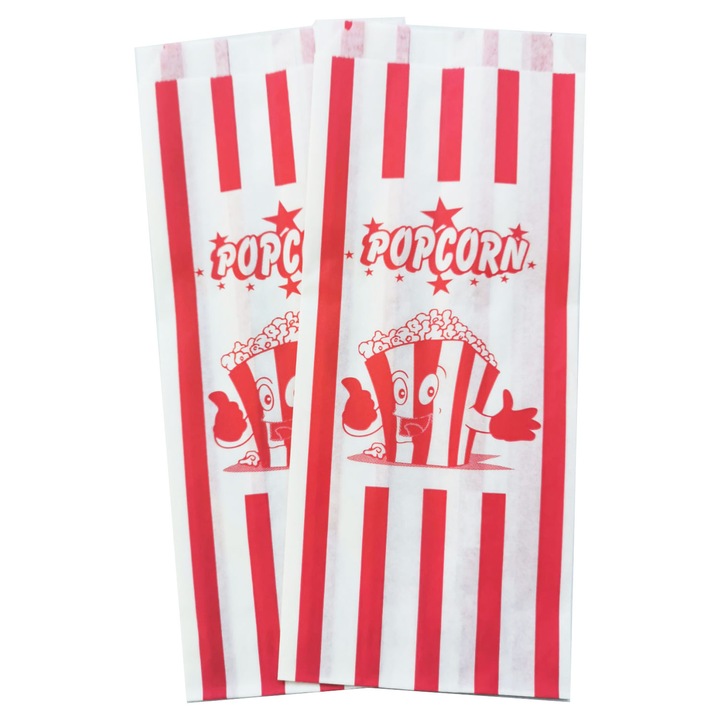 Set 500 pungi Popcorn, hartie rezistenta la grasimi, 9 x 6 x 21, 100% biodegradabile