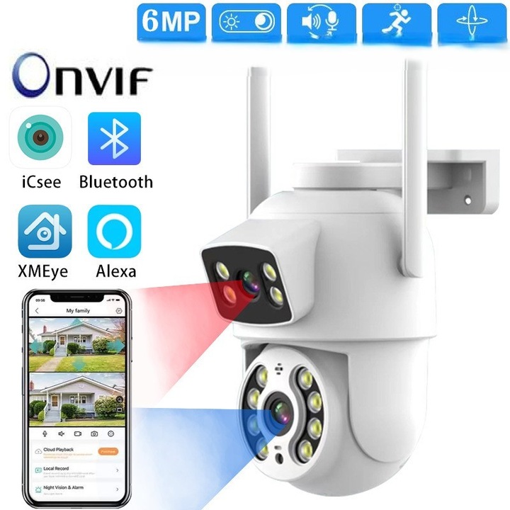 Камера за наблюдение iCSee S18M, външна, двойна леща, IR нощно виждане 30м, Full HD 2560p, 124x72x201мм