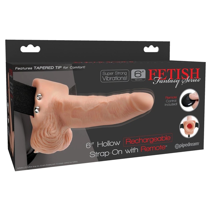 Strap-on Fetish Fantasy Series, 10 moduri, naturala, 17,8 cm, cu curea ajustabila