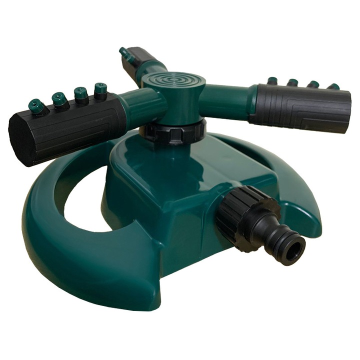 Aspersor rotativ pentru gradina NEXTLY, sistem de irigare cu 3 capete pentru gazon si plante, 2 moduri de pulverizare, rotatie automata 360°, arie mare de acoperire, ABS, verde