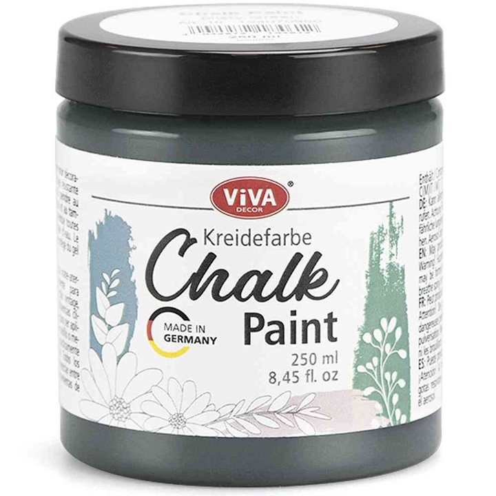 Vopsea creta pentru mobila, aspect calcaros mat, fara picurare, VIVA DECOR, 250 ml Negru masliniu
