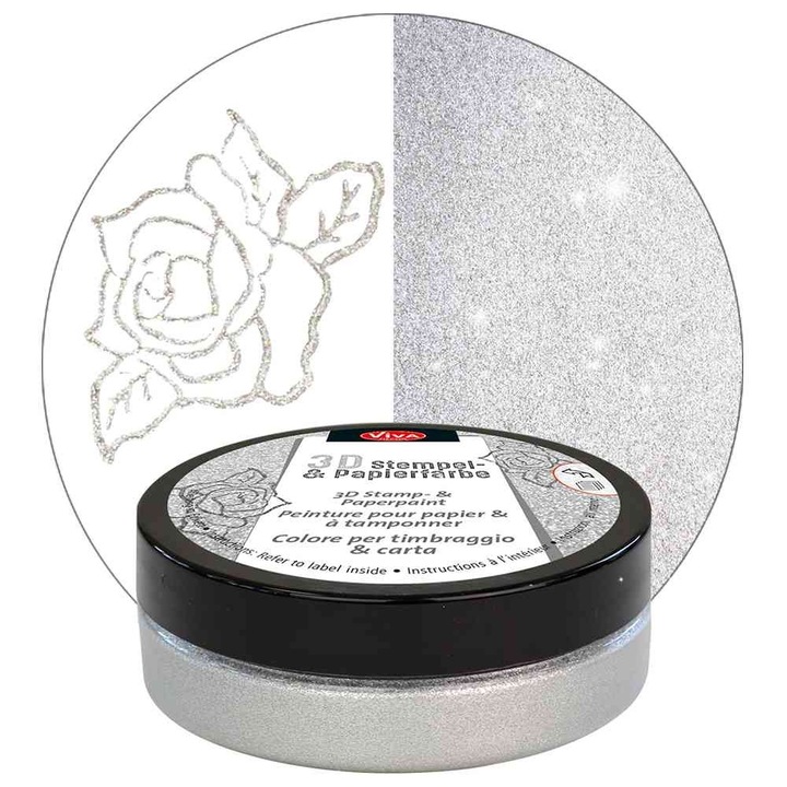 Vopsea 3D pentru stampilare si hartie VIVA DECOR, 50ml Argintiu silver