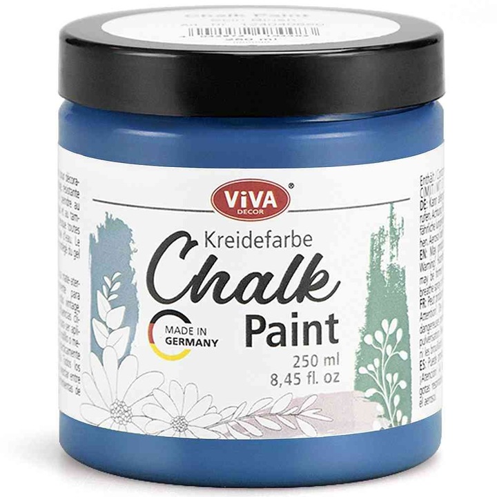 Vopsea creta pentru mobila, aspect calcaros mat, fara picurare, VIVA DECOR, 250 ml Albastru cobalt