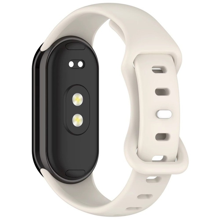 Curea de schimb pentru Xiaomi Mi Band 8 / 9 / 10 – silicon moale, cleme metalice, prindere rapida, bej