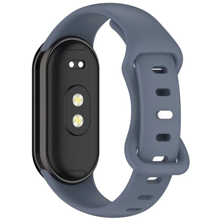 Curea de schimb pentru Xiaomi Mi Band 8 / 9 / 10 – silicon moale, cleme metalice, prindere rapida, gri