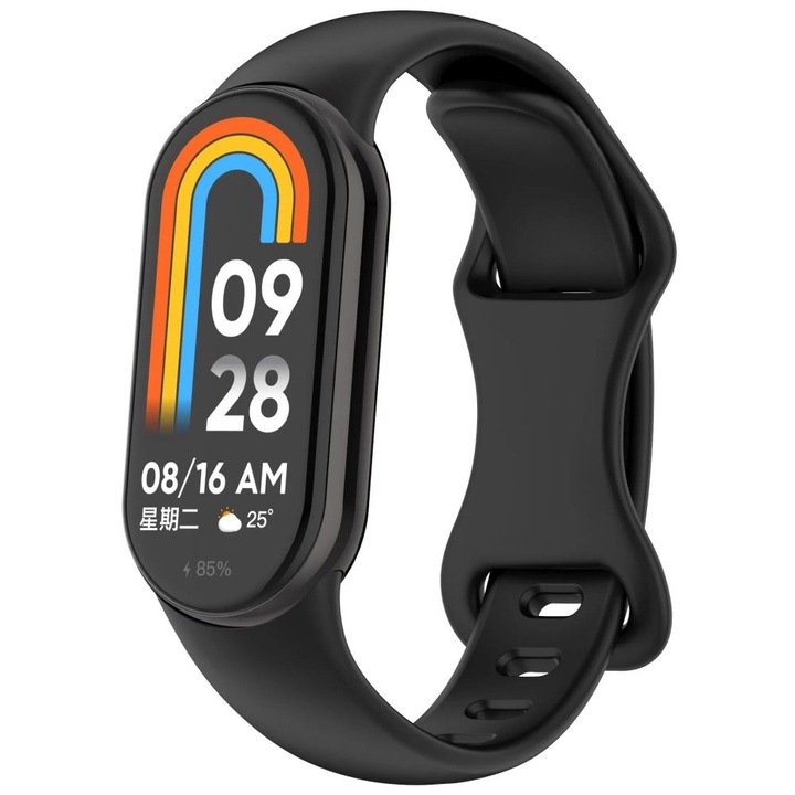 Curea de schimb pentru Xiaomi Mi Band 8 / 9 / 10 – silicon moale, cleme metalice, prindere rapida, negru
