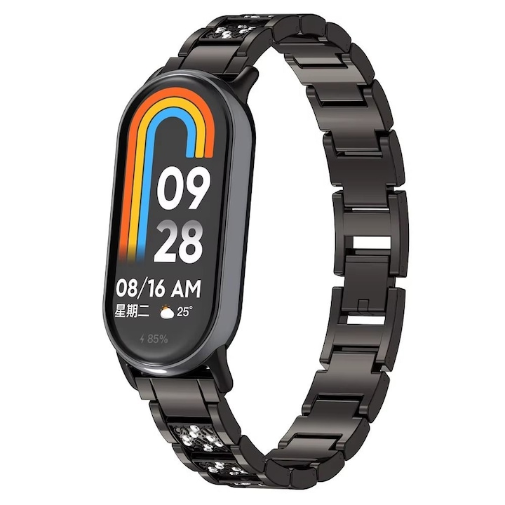 Bratara eleganta tip bijuterie pentru femei – pentru Xiaomi Mi Band 8 / 9 / 10, bratara negru