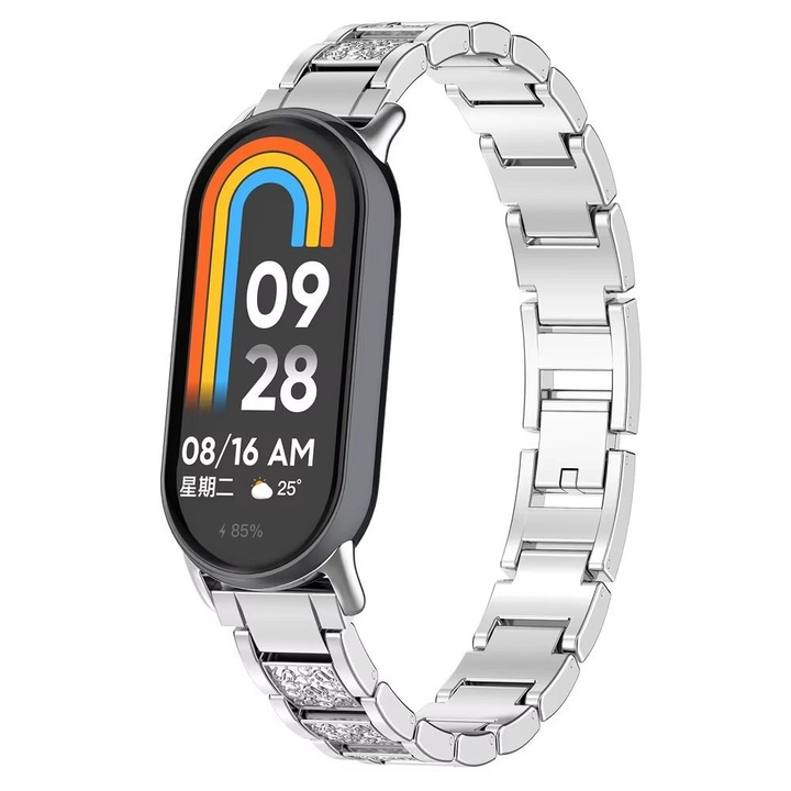 Bratara eleganta tip bijuterie pentru femei – pentru Xiaomi Mi Band 8 / 9 / 10, bratara argintiu