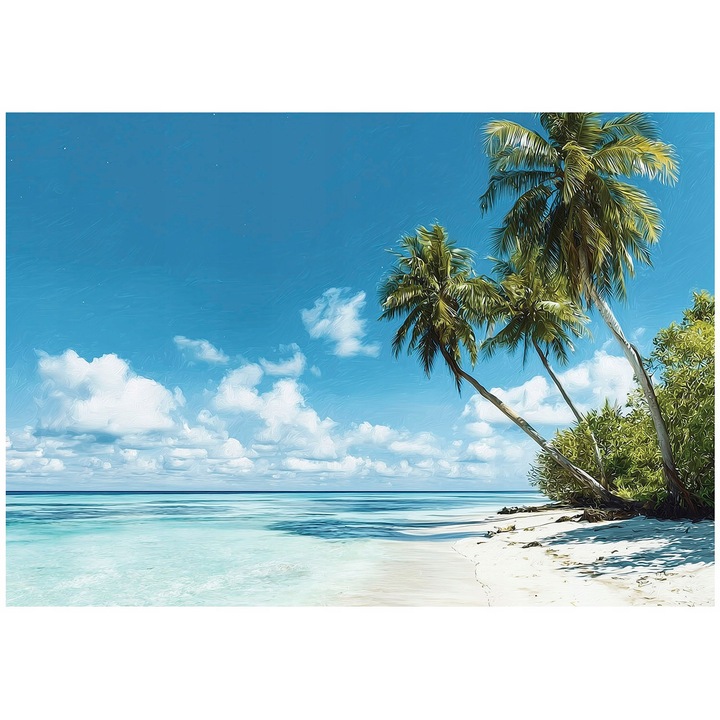 Fototapet 3D, plaja, mare, palmieri, modern, pentru perete, pentru camera, tapet, pentru living, perete, decorare, 150x105 cm, 15733VX3