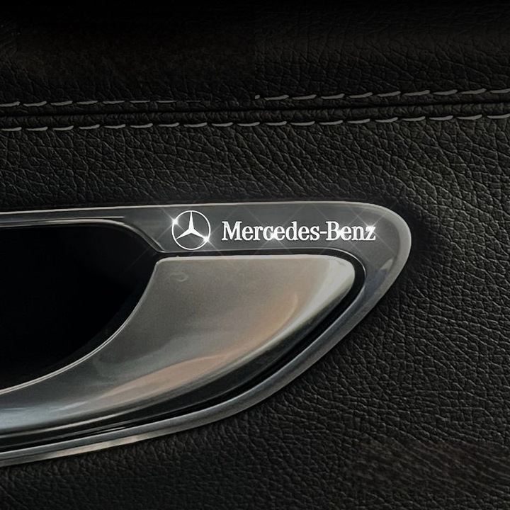 Mercedes-Benz 8 Buc Logo Etichete 3D Metalice Argintii Decorative, pentru auto Mercedes Benz A C E Class GLC GLE