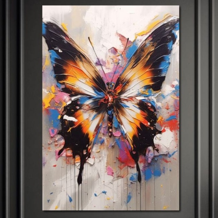 Tablou Canvas Premium, LuxCanva® M1123, Aripile unui Artist, 40 X 60 CM, Panza Bumbac 100% 400g/m2, Sasiu Lemn, Fluture, Insecta, Aripi, Multicolor, Pigment, Vopsea, Textura, Acuarela, Pictura, Haos, Arta, Birou, Living, Camera Copil