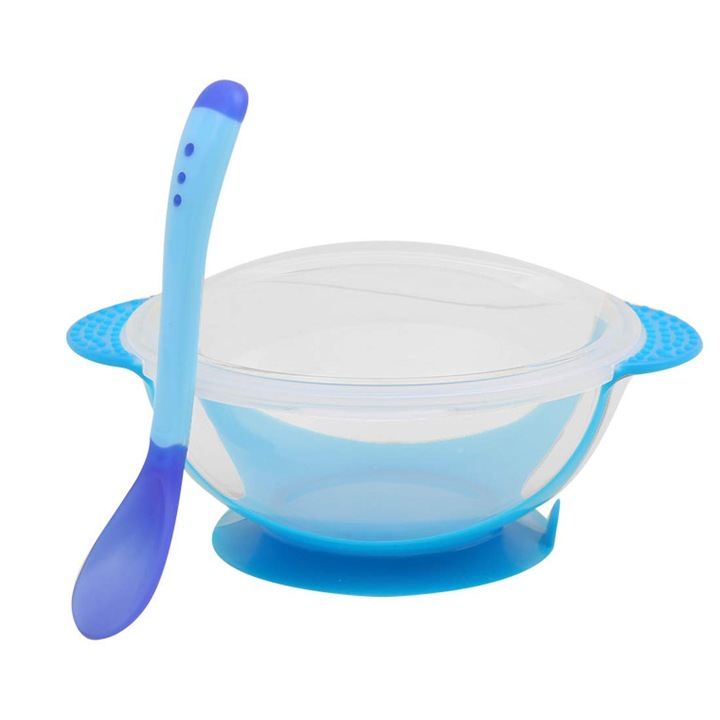 Baba kiegészítő tálka, SHEFEITE®, PP anyagból, kék, 16*5,5cm, szuper tapadókorongos, 6 hónapos-2 éves korig