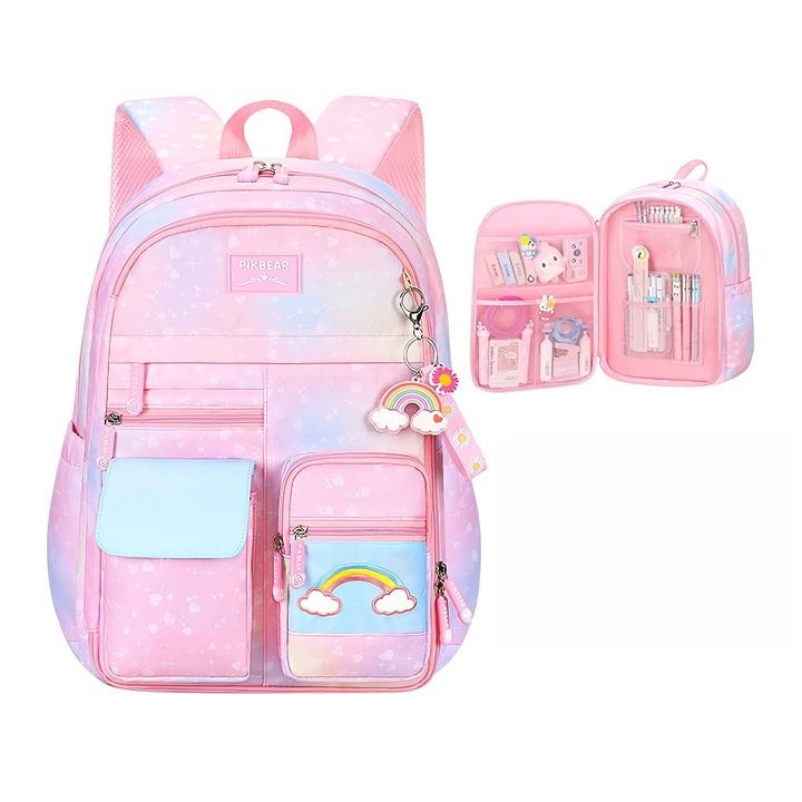 Детска раница, Ергономична, Лека, Многофункционално странично отваряне, Множество отделения, 360° отразяване на светлината, Водоустойчива, 45x32x18 см, 650G