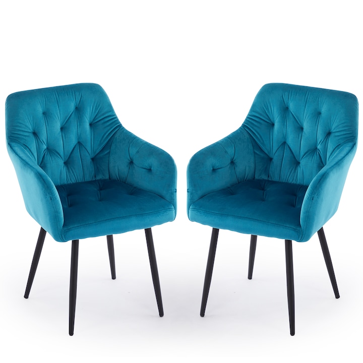 Комплект 2 стола Korser Stanley, тапицирани, кадифе, син, 59x62x82cm