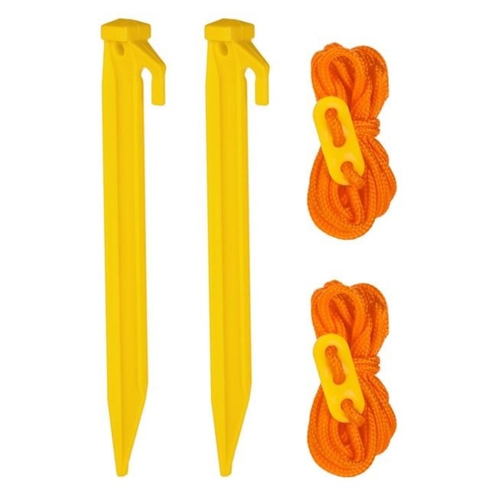 ANTBRO® Sárga Műanyag Cövek 22 cm – 4 darabos szett 2 narancssárga zsinórral, Sátor & Kemping Rögzítő Tartozékok
