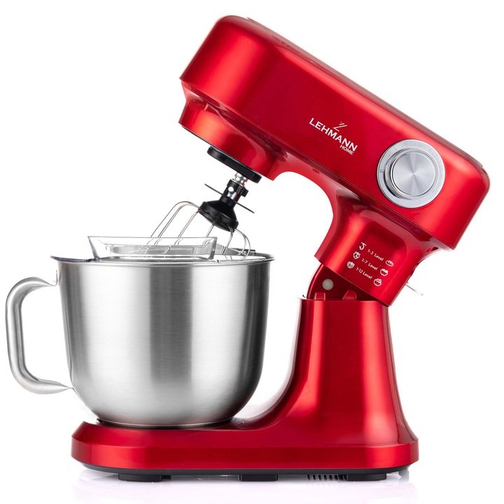 Robot planetar de bucatarie Lehmann Celesto Red, 1500W, 5L, 12 viteze, reglare viteza, protectie supraincalzire, BPA Free, picioare antialunecare, cablu 1m, 4.9 kg, 41.5x25x42 cm, rosu