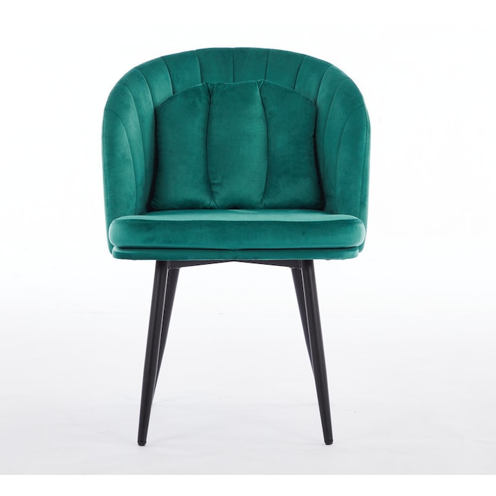 Set de 2 scaune de dining Korser, tapitate, catifea, picioare metalice negre, verde