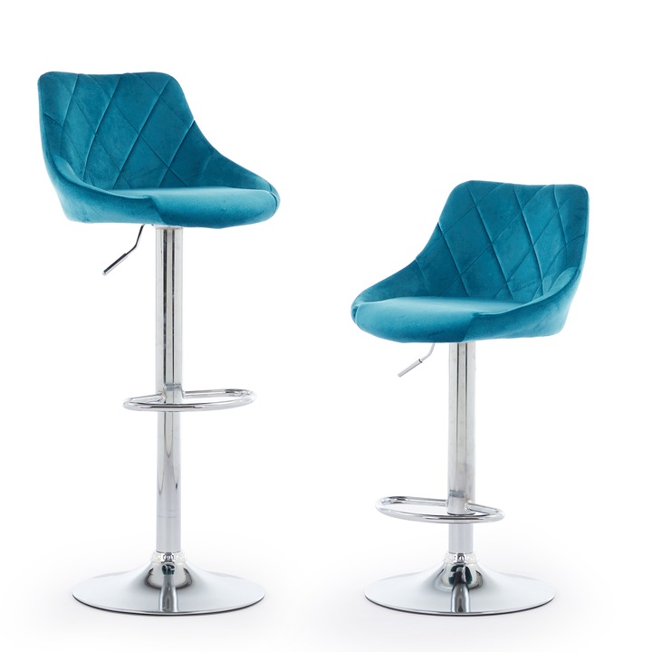 Комплект 2 бар стола Korser, въртящи се, регулируеми, сини, 25x22-29см