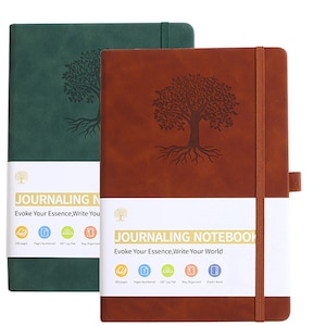Set 2 agenda/stilou retro, Axroad Mall, Jurnal din piele cu coperta cartonata A5, 192 de pagini, 80gsm, Impermeabil, Usor de scris, Cu linii orizontale, Pentru scris, calatorii, afaceri, munca si scoala, 21*14.6cm, Verde/Maro