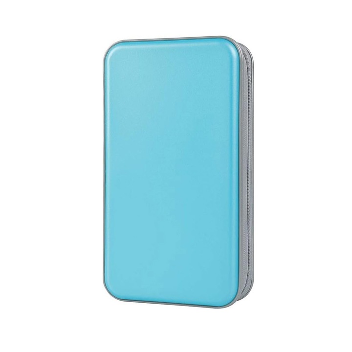 Mapa CD/DVD 96 Locuri alavisxf xx, Casa + Auto - Organizator cu Buzunare Transparente si Fermoar, din Polipropilena (PP) cu Maner Portabil- Bleu