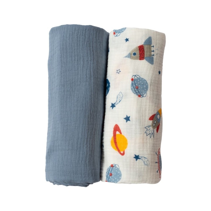 2 darabos nyári babaágynemű szett dupla muszlinból, 100x100 cm, Kidizi Space, 100% pamut