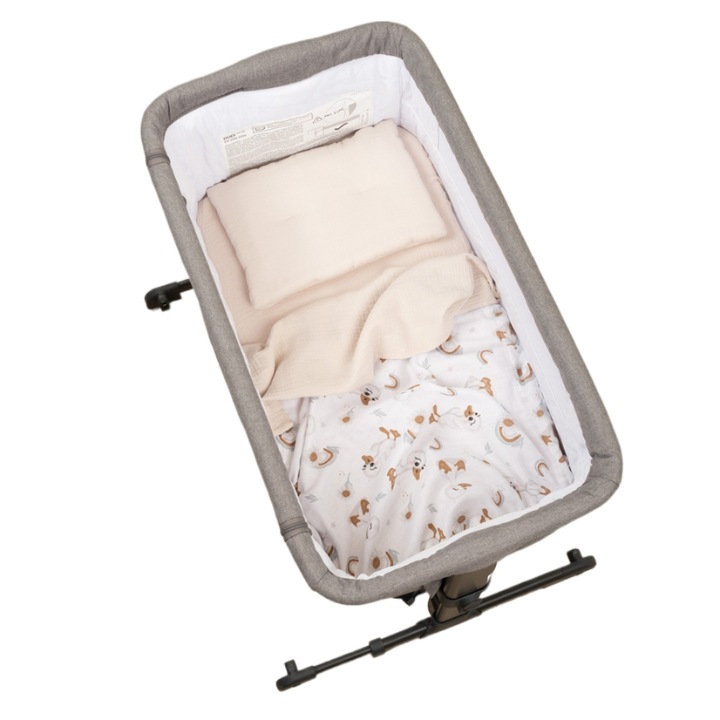 Lenjerie de vara din muselina pentru co-sleeper Kidizi Ducky, include cearceaf, perna si paturica cu doua fete, bumbac 100%